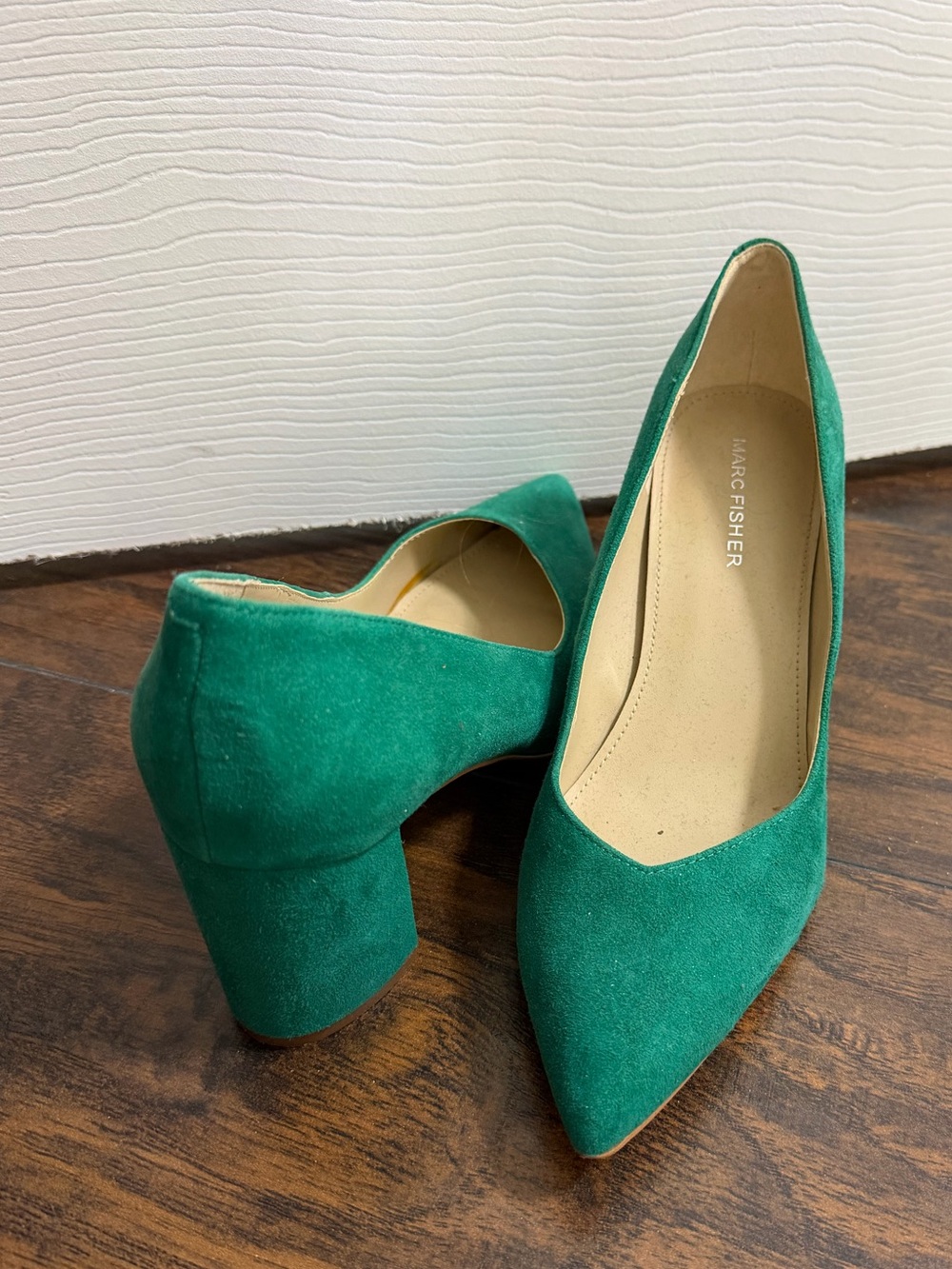 Marc Fisher Emerald Suede Pointed Block Heel Pumps